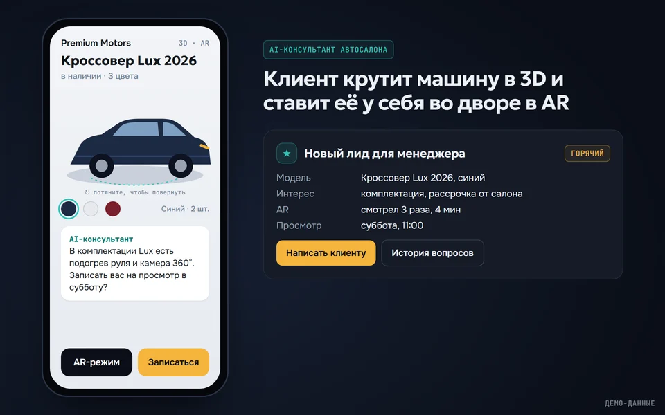 Mini App автосалона с 3D-моделью и карточка лида